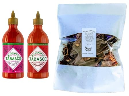 Guajillo de Chili, Trozos enteros, secado al sol, 200 g & Tabasco Sriracha 300 ml y TABASCO Sweet & Spicy 256 ml