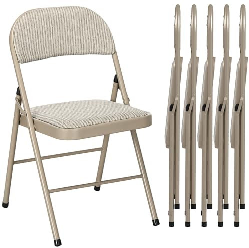 HOMCOM Lot de 6 chaises Pliantes chaises de Salle à Manger Portables Chaise Pliable d'intérieur avec Coussin en Lin et Cadre en Acier 45 x 46 x 78 cm Beige