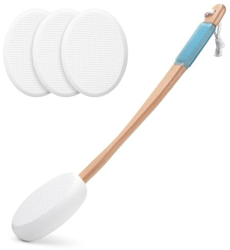 Qezodsx Lotion-Applikator für Rücken, Füße, 4 Auswechselbare Pads, 1 Langer, Rückenlotion-Applikator für Senioren, Frauen