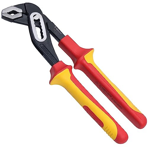 QZHDX Nut- und Federzange 10 isoliert, VDE 1000 V Wasserpumpenzange, Nutgelenkzange mit gebogenen Backen, Wasserpumpenzange mit Gehäuse aus Chrom-Vanadium-Stahl, rutschfeste Griffe