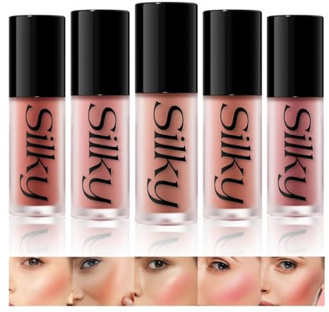 Flüssiges Rouge, mattes Creme-Rouge für Wangen, Lang anhaltende, taufrische Wangenfarbe für hochpigmentierte Farbe, feuchtigkeitsspendend & leichtes, mischbares Gesichts-Rouge-Makeup (#ALL, 5PCS)