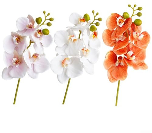 Yuanpgky Steli di orchidee artificiali Phalaenopsis realistici al tatto, 45 cm, rami di orchidee finte con 5 fiori grandi per vaso, festa di nozze, decorazione per la casa e il giardino (bianco)