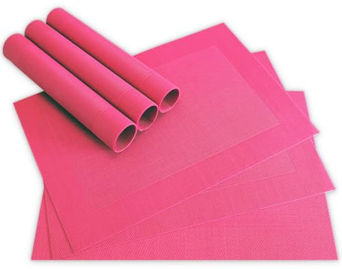 Moderne Tischsets in Pink im 6er Set - Abwaschbare Platzsets als rechteckige Tischuntersetzer - Gewebtes Platzdeckchen als Tischunterlage für Esstisch Wohnzimmer Tisch-Deko