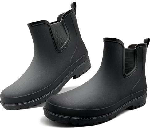 QeeFop Stivali di Gomma Uomo, Antiscivolo Impermeabile da Pioggia Comode Giardinaggio Scarpe, Comode Shorty Boots (Nero, 45 EU)