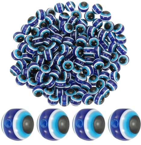 YOKIVE 150 Pcs 8mm Evil Eye Beads, Resin Turkish Evil Eye Charm Handmade Round Beads Loose Spacer Beads Great for DIY Art Craft Bracelet Necklace Earrings Making (Blue)