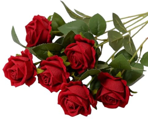 10 rose artificiali rosse, rose floccate, stelo singolo, realistiche, bouquet di rose finte, fiori eterni, rose di San Valentino, per matrimoni, addio al nubilato, casa, giardino, decorazioni