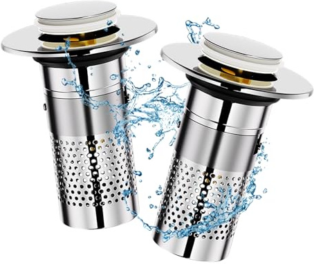 Janety Bathroom Sink Plug 34-40mm, Pop Up Drain Strainer 2PCS | Universal Click Clack for Bathroom, Bidet and Kitchen
