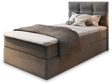 Masseno Boxspringbett GLOS 80 80x200 cm Komplett-Set mit Matratze und Topper, Polsterbett mit Zwei Bettkästen -Grau, Cosmic 160