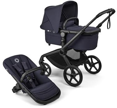 Bugaboo Fox 5 Renew All-Terrain Stroller, 2-in-1 Baby Pushchair, Full Suspension, Easy Fold, Extendable Toddler Seat, One-Handed Manoeuvrability, Black Chassis and Deep Indigo Canopy | Full Suspension, Extendable Toddler Seat, One-Handed Manoeuvrability, Black Chassis and Deep Indigo Canopy