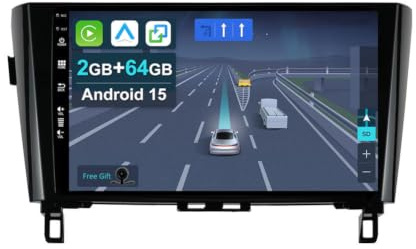 CADLEY [2+64G] Android 15 Autoradio für Nissan Qashqai/X-Trail 2013-2017-mit Wireless Apple CarPlay|Android Auto|Mirror Link|GPS Navigation|Bluetooth 5.0|WiFi |USB|Navi|FM+Rückfahrkamera