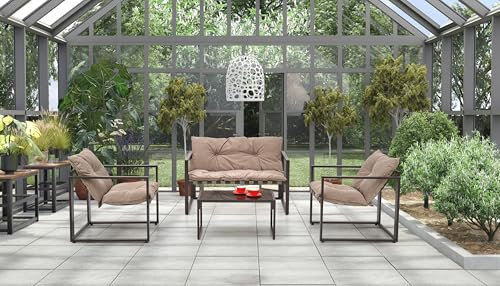 Design HGA-111 Gartenmöbel Set Cappuccino/Dunkelbraun 4-teilig mit 2er Sofa, 2 Stühlen und Couchtisch Gartengarnitur Outdoor Terrasse Balkonmöbel Sitzgruppe Garten Sitzset Stuhl Tisch Lounge