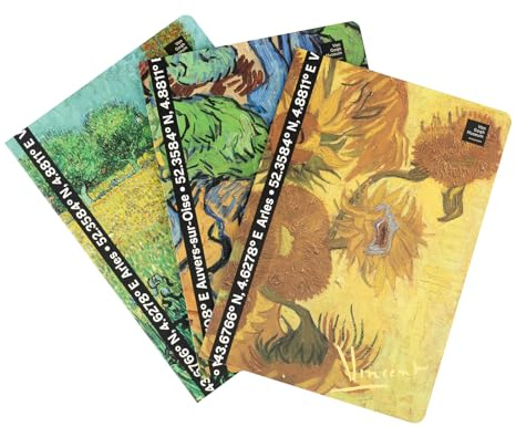 Grupo Erik 3er Pack Van Gogh Museum Notizbücher A5 - Notizbuch klein - 1 Notizbuch Liniert 1, Dotted und 1 Blanko - Notizblock Tagebuch Heft A5