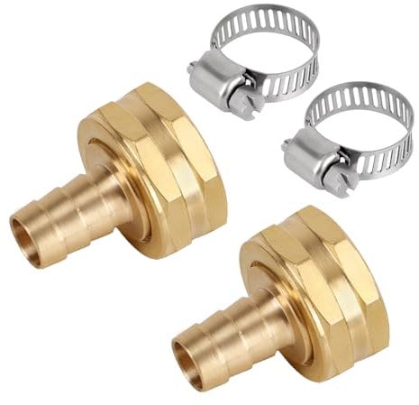 2pcs Solid Brass 1/2 PEX Barb to 3/4 GHT Female Swivel Garden Faucet Water Hose Connector, Heavy Duty Leak-Proof Fitting Adapter with 2 Clamps for Repair & Splicing