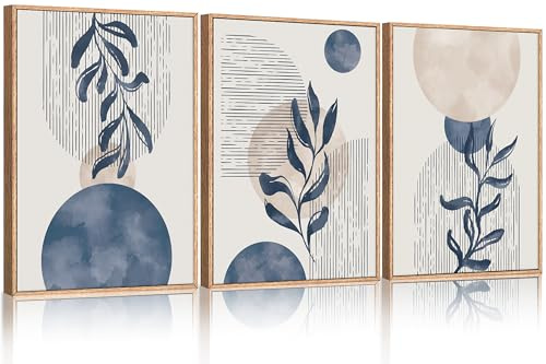 ANHUIB Boho Plant Wall Art Set of 3 Abstract Bohemian Wall Decor Abstract Geometric Line Wall Painting Mid Century Modern Geometric Wall Painting Botanical Framed Art Print for Living Room Bedroom