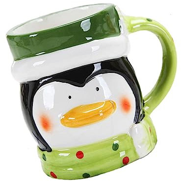 KICHOUSE Keramik Weihnachts Pinguin Becher Lebensmittelecht Rund Trinkbecher Mit Griff Für Kaffee Milch Tee