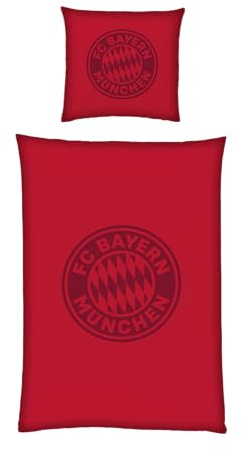 FC Bayern München Bettwäsche Satin 135 x 200 cm (Bordeaux) I Bettbezug mit Kissenbezug 80 x 80 cm & Reißverschluss aus Mako-Satin Baumwolle I Offiziell lizenziert