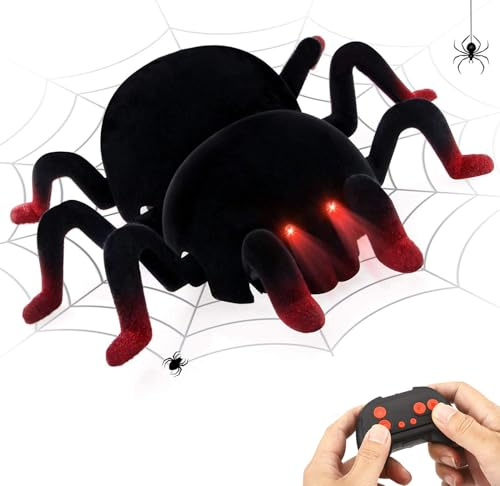 RC Spinne Ferngesteuert Klettert an Wänden & Decken Wiederaufladbar, Rot | LED-Augen Roboter-Spinnen-Spielzeug für Kinder ab 3 Jahren Gruselgeschenk für Jungen & Mädchen zu Halloween