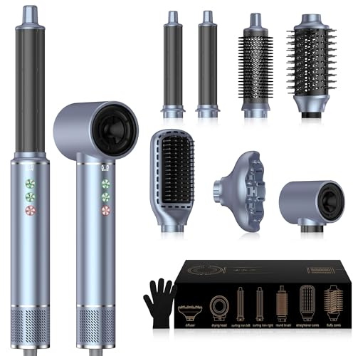 OKWRAP Haarstyler Hair Styler Set 7 in 1 Hairstyler With 110000 U/Min Hochtouriger Motor Haartrockner Warmluftbürste 320 Millions lonic Rundbürstenföhn Mit lockenstab mit luft Glättbürste Licht Leise