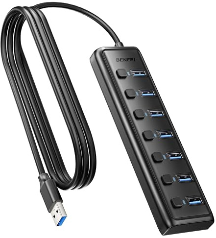 BENFEI Hub USB 3.0 a 7 porte, splitter USB portatile ultrasottile con cavo da 1 m - Compatibile con MacBook Pro/Air, Mac Pro, Mac Mini, iMac, PC, unità flash, HDD mobile (senza porta di ricarica)