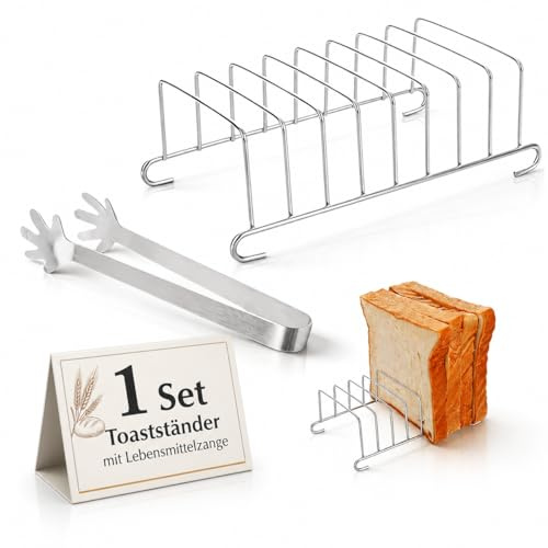 NUOBESTY Toastständer für Heißluftfritteuse Edelstahl, Airfryer Toast Einsatz mit 8 Schlitzen mit Lebensmittelzange Toast Rack Zubehör für Frühstück, Küche & Reisen