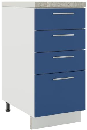 JD Greta Adjustable Kitchen Drawer Base Unit - 400mm - Drawer Cabinet with Fronts & Worktop - Navy Matt