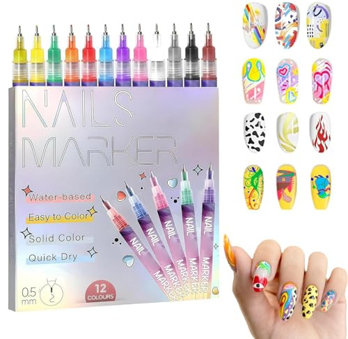 12 Farben Nagellack Stift Set, 3D Nail Art Pen Nagellackstifte Nageldesign