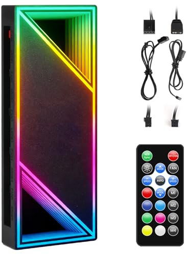2 in 1 ARGB Fan Hub with Controller 12x5V 3-Pin ARGB 12x4-Pin PWM Ports Fan | PWM Fans Connector with Infinity Mirror, RGB PC Case Fan Hub with Magnetic Base, Adjustable Speed Cooling, SATA Power Remote