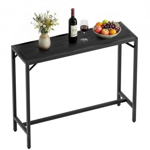 Clevich Ståbord, väderbeständigt, 120 x 38 x 98 cm, barbord utomhus med justerbara golvkuddar, bistrobord med metallram, högbord, balkong för kök, vardagsrum, trädgårdsbar, festbord, svart