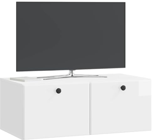 vidaXL Wandmontierter TV-Schrank 78,5 x 41 x 30 cm Hochglanz Weiß, Wohnzimmeraufbewahrung, moderner Schrank, Wand-TV-Ständer, rechteckiges Design, viel Platz, praktische Möbel