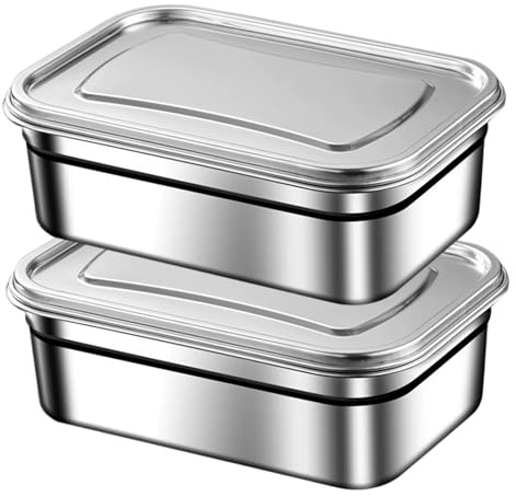 Syglawnd Recipientes para Helado para Helado casero, 2 recipientes para con Tapas, tarros de congelador sellados de Acero Inoxidable, 1, 2 L, contenedor