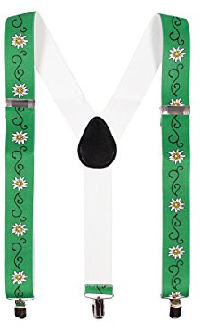 Alsino Hosenträger Oktoberfest | mit 3-Clips & Rautenmuster | 2,5 cm breit | One Size Größe| Gaudi-Hosenträger | elastisches Material in Y-Form (Edelweiß grün)