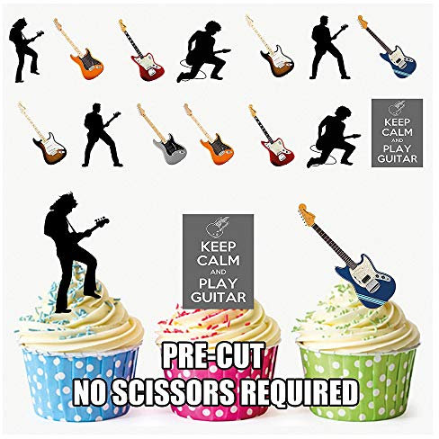AK Giftshop PRE-CUT Keep Calm & Play Guitar Party Pack - Edible Cupcake Toppers/Cake Decorations (Pack of 36)