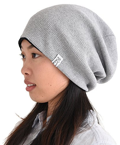 CHARM Slouchy Beanie Hut Baggy Baumwolle Strick-Mütze Elastisch Japanische Koreanisch Mode Sommer Winter Hellgrau (Style A)