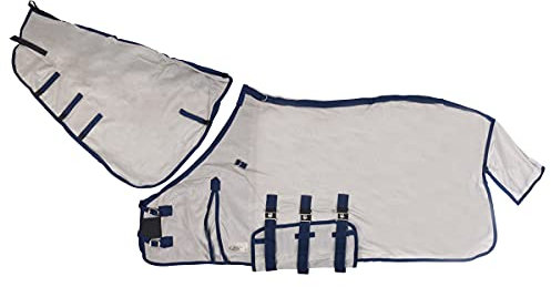 Fliegendecke Pferd mit Hals und Haube | Gr. 135 cm - 145 cm | Optimale Passform | Angenehmes Tragen | Abnehmbarer Kopf- und Halsteil (145 cm)