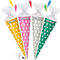 alles-meine.de GmbH Set Schultüte + 5 kleine Zuckertüten - bunter Farbmix - gelb/türkis/rosa/grau - Punkte weiß - 50 cm - rund - incl. Name - mit Tüllabschluß - Zucke..