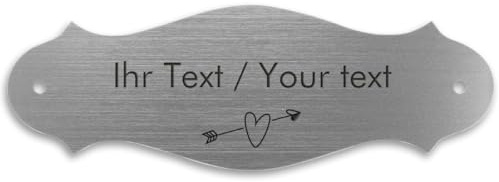 Placa de timbre personalizable con grabado en acrílico en acero inoxidable – 100 x 37 mm curvado plateado metálico – Placa para puerta