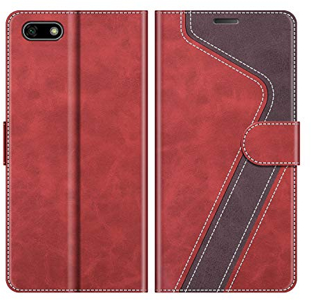 MOBESV Coque pour Huawei Y5 2018, Housse en Cuir Magnétique Fonction Stand Étui pour Huawei Y5 2018 / Honor 7S, Élégant Rouge