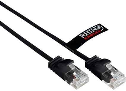 rhinocables Slim CAT 6 High-Speed Gigabit Ethernet Cable - Patch Network Lead for LAN| Snagless UTP Design, LSZH Jacket | RJ45 Connector for Internet, Router, Modem, Smart TV, PC & More (0.25m,Black)