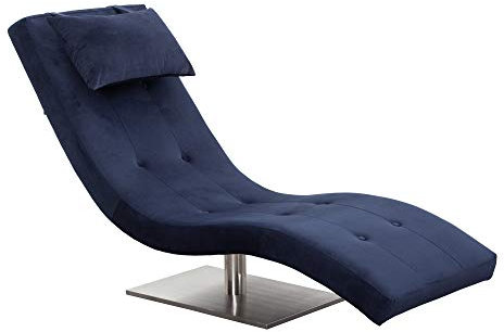 SalesFever Relax-Liege Tiara in Blau | Bezug in Samt-Optik | Polsterliege mit Nackenkissen | Stand Fuß Nickel gebürstet