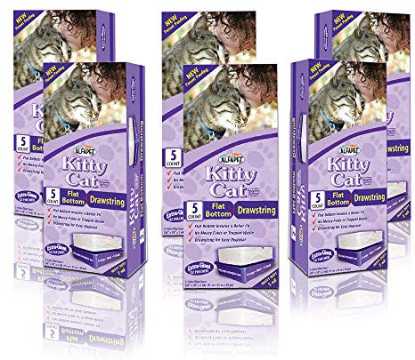 Alfapet cat Litter Box Liners Extra Large 30 bags Heavy Duty 2 mil Thick Plastic, Clever Drawstring Liner for Easy Disposal- Flat Bottom for Easy, Secure Placement in Kitty Pan-Disposable