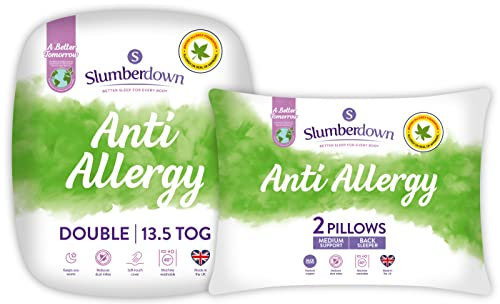 Slumberdown Anti Allergy Double Duvet - 13.5 Tog Warm Winter Quilt Ideal for Cold & Chilly Nights, 2 Medium Pillows - Anti Bacterial, Soft Touch Cover, Machine Washable, Size (200cm x 200cm)