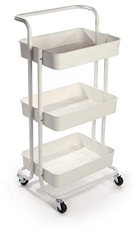 3 Tier Storage Trolley | Bathroom, Kitchen & Utility Unit | Book Cart | Make Up Rack | Mobile Organiser | Fruit & Vegetable Storage | M&W (White)