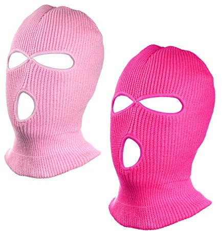 CHENGZI 3-Loch-Ski-Gesichtsmaske, Sturmhaube, Vollgesichtsmaske für Radfahren, Skifahren, Winter, Outdoor-Sport, 2er-Set (rosa + rosarot)
