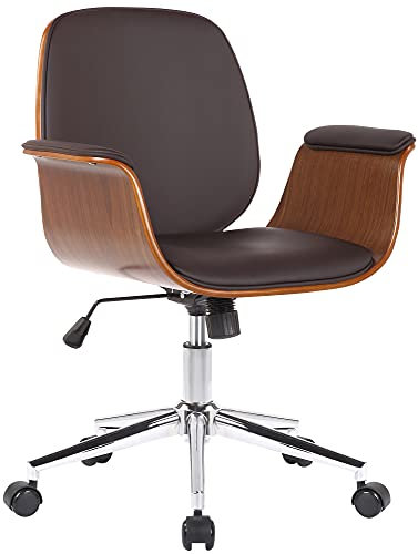 CLP Fauteuil de Bureau Kemberg avec Coque en Bois Et Revêtement Similicuir I Dossier Assise Rembourrés I Piètement Métal, Couleur:Noyer/Marron