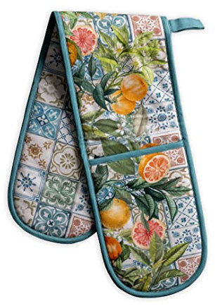 Maison d' Hermine Double Oven Mitt 100% Cotton Easter Cooking Gloves 18cm x 89cm BBQ Oven Mitts Heat Resistant with Loop For Kitchen, Baking, Chef, Barbeque & Microwave, Agrume - Spring/Summer