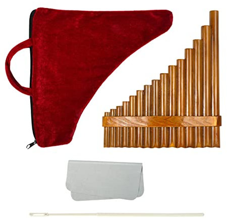 Flûte à pan - 15 Cannes Marron - Sol - Instrument Musique Traditionnel Chinois - Instrument à Vent en Bois - Chiffon Nettoyage et Sac Transport - Main Gauche et Droite