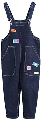 Rolanko Salopette di Jeans da Ragazze con Spalline Regolabili, Tuta di Denim Casual per Bambini, Marina, Taglia:150