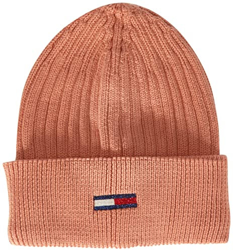 Tommy Jeans Damen TJW Flag Beanie AW0AW12628 Gestrickte Mütze, Rosa, OS