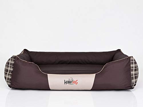 Bjird Hundebett - Hundekorb für kleine mittelgroße & große Hunde - Hundekissen - Hundesofa - Bezug abnehmbar und waschbar - Prestige - Größe: M - Braun mit Gitter