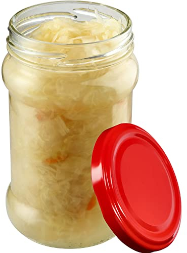 KADAX 10st Einmachgläser 315 ml mit fi66 mm Schraubdeckel für Honig, Dessert, Marmeladen | Luftdichte Gläschen, Einmachglas, Rundgläser, Konfitürengläser, Honiggläser (10 Stück, Rot)